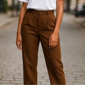 NWT 90s JONES NY SILK COPPER BROWN MINIMALIST LUXURY STRAIGHT LEG PANTS SZ 12
